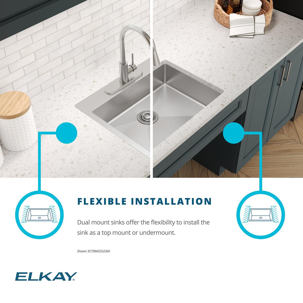 Elkay Tarja Crosstown® Calibre 18 Acero Inoxidable 25" x 22" x 6" de Un Tazón ADA de Doble Montaje — ambiente de cocina
