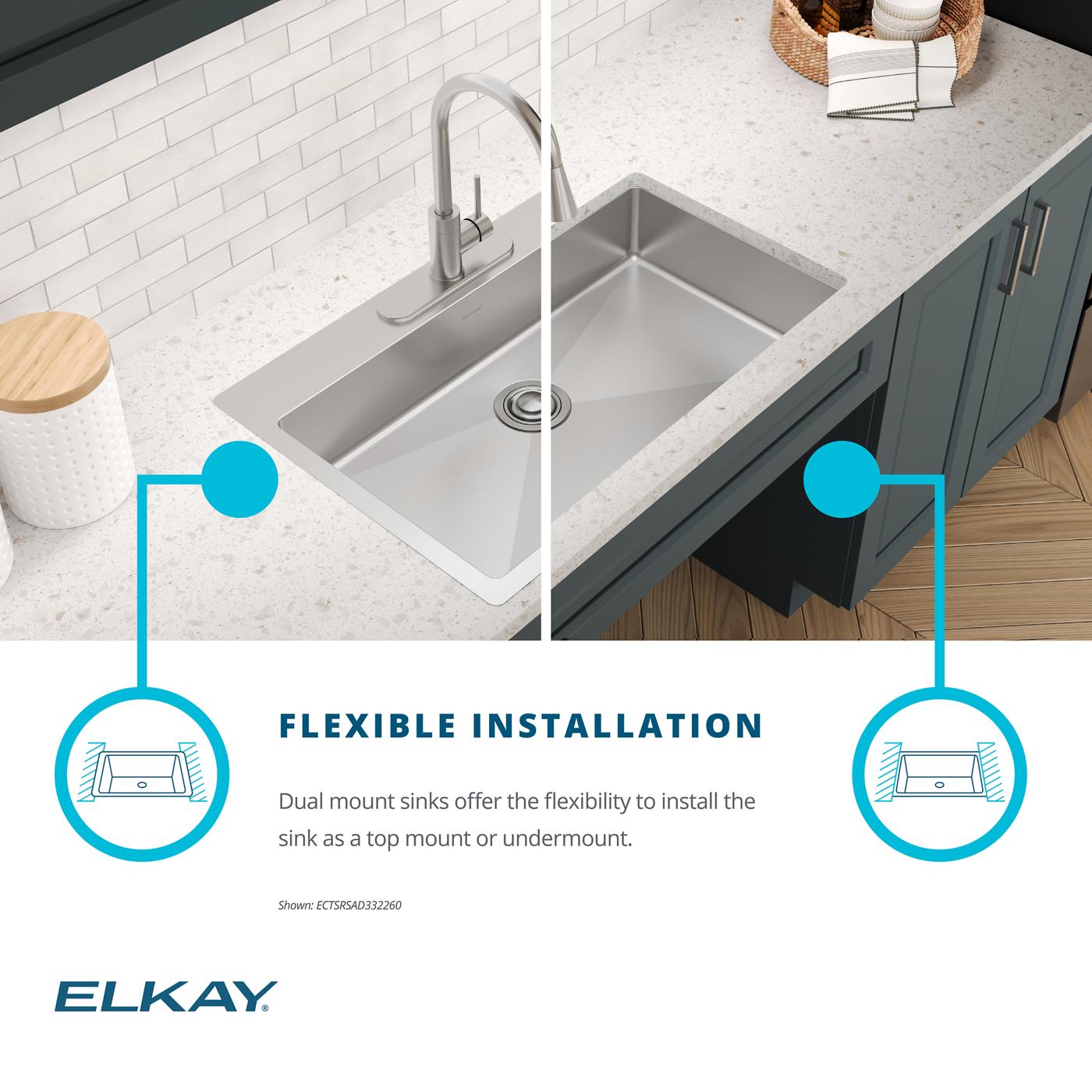 Elkay Tarja Crosstown® Calibre 18 Acero Inoxidable 33" x 22" x 6" de Un Tazón ADA de Doble Montaje — ambiente de cocina