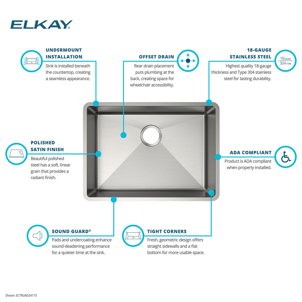 Elkay Tarja Crosstown® Calibre 18 Acero Inoxidable 25-1/2" x 18-1/2" x 5-1/2" de Un Tazón Bajo Cubierta — ambiente de cocina