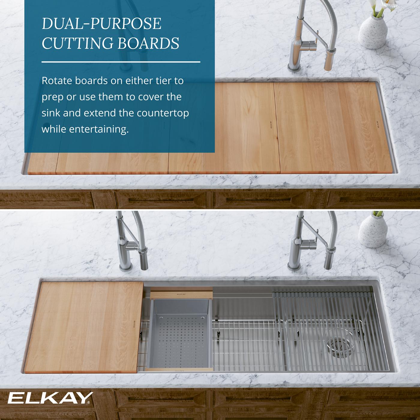 Elkay Tarja Circuit Chef® Workstation Acero Inoxidable 59-1/2" x 20-1/2" x 10" de Un Tazón Bajo Cubierta (Kit) with Cherry Wood Boards — ambiente de cocina