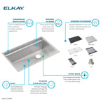 Elkay Tarja Circuit Chef® Workstation Acero Inoxidable 32-1/2" x 20-1/2" x 10" de Un Tazón Bajo Cubierta (Kit con Tablas de Polímero Negro) — ambiente de cocina