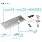 Elkay Tarja Circuit Chef® Workstation Acero Inoxidable 45-1/2" x 20-1/2" x 10" de Un Tazón Bajo Cubierta (Kit con Tablas de Polímero Negro) — ambiente de cocina
