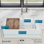 Elkay Tarja Fireclay 33" x 18-13/16" x 9-5/8" de Un Tazón Farmhouse Workstation (Kit) Blanco — ambiente de cocina