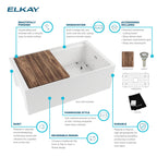 Elkay Tarja Fireclay 30" x 18-13/16" x 9-5/8" de Un Tazón Farmhouse Workstation (Kit) Blanco — ambiente de cocina