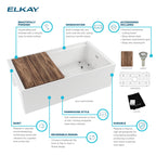 Elkay Tarja Fireclay 33" x 18-13/16" x 9-5/8" de Un Tazón Farmhouse Workstation (Kit) Blanco — ambiente de cocina