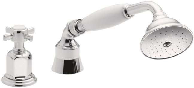 California Faucets Cardiff Regadera de Mano y Desviador Completo para Tina Romana - Manija de Cruz - Polished Chrome