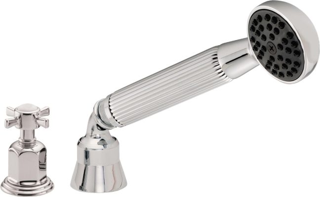 California Faucets Cardiff Regadera de Mano y Desviador Completo para Tina Romana - Manija de Cruz - Polished Chrome