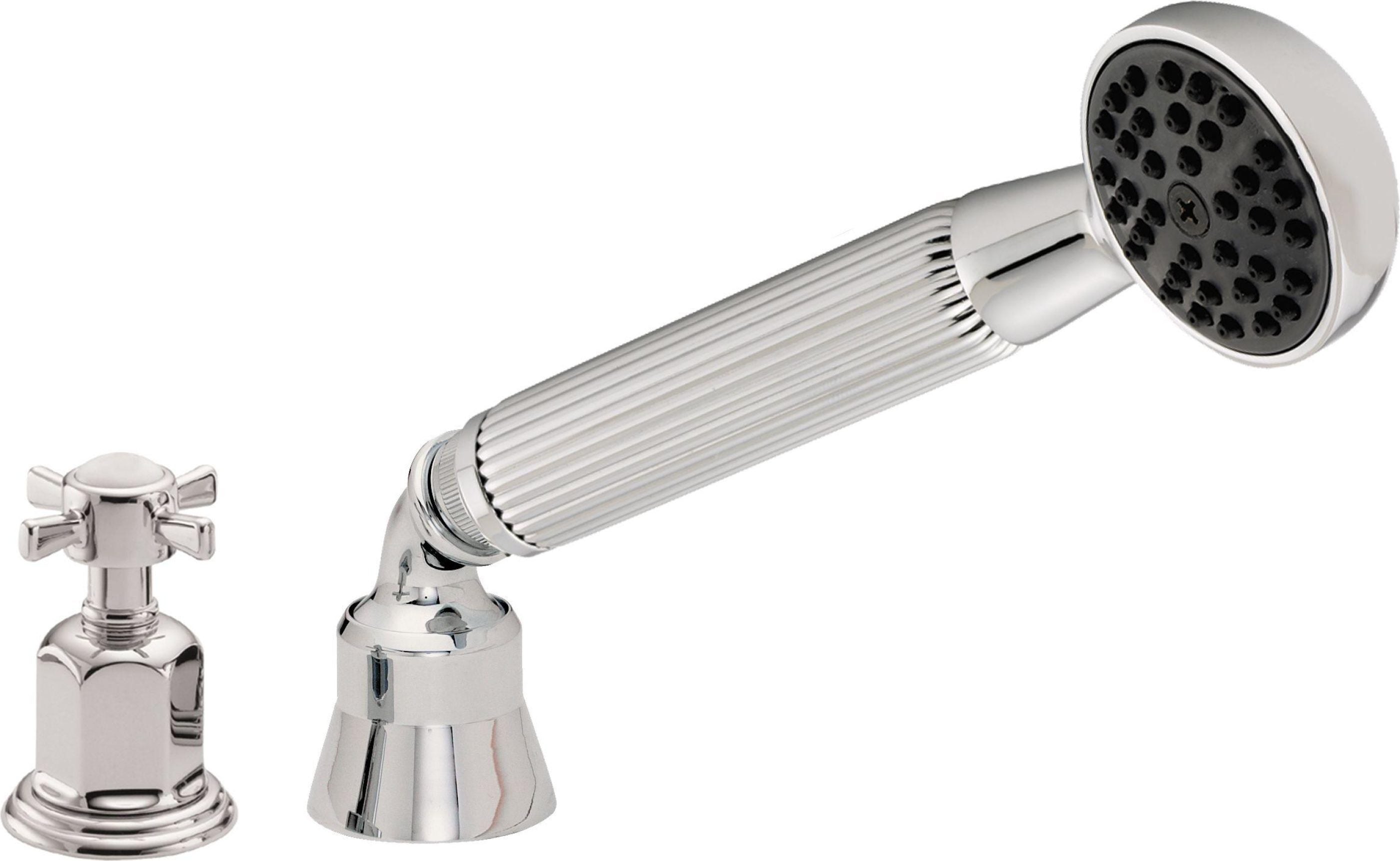 California Faucets Cardiff Regadera de Mano y Desviador Completo para Tina Romana - Manija de Cruz - Cromo Pulido