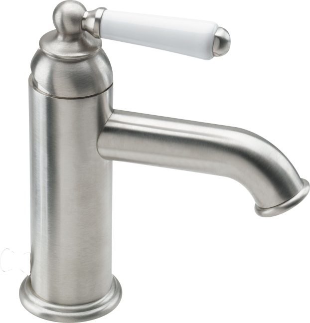California Faucets Cardiff Llave de Lavabo de Un Solo Orificio - Palanca de Porcelana - Níquel Satinado