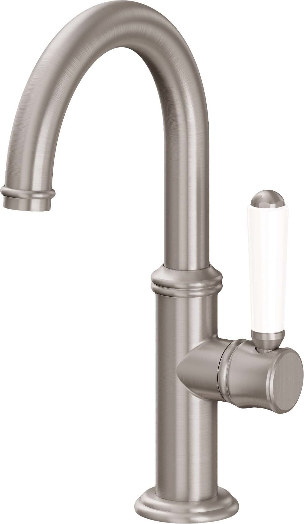 California Faucets Cardiff Llave de Lavabo/Bar de Un Solo Orificio - Pico Bajo - Palanca de Porcelana - Níquel Satinado