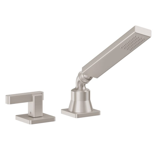 California Faucets San Elijo Regadera de Mano y Desviador Completo para Tina Romana - Base Cuadrada - Satin Nickel