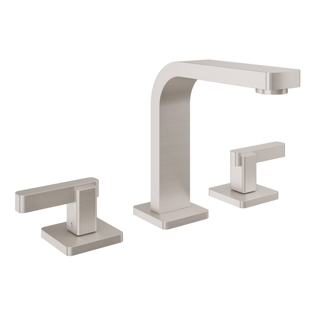 California Faucets San Elijo 8" Llave de Lavabo de 3 Orificios para Cubierta, con Dos Manerales - Base Cuadrada - Níquel Satinado