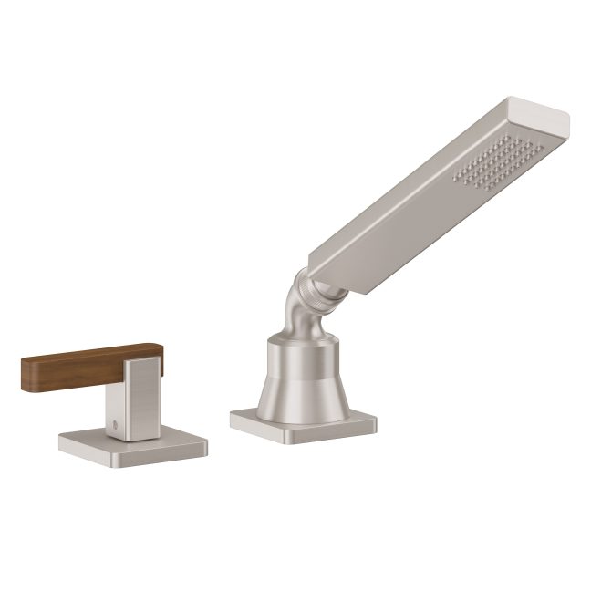 California Faucets San Elijo Regadera de Mano y Desviador Completo para Tina Romana - Base Cuadrada - Satin Nickel