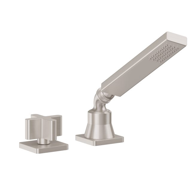 California Faucets San Elijo Regadera de Mano y Desviador Completo para Tina Romana - Base Cuadrada - Satin Nickel