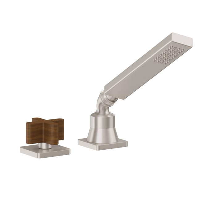 California Faucets San Elijo Regadera de Mano y Desviador Completo para Tina Romana - Base Cuadrada - Satin Nickel