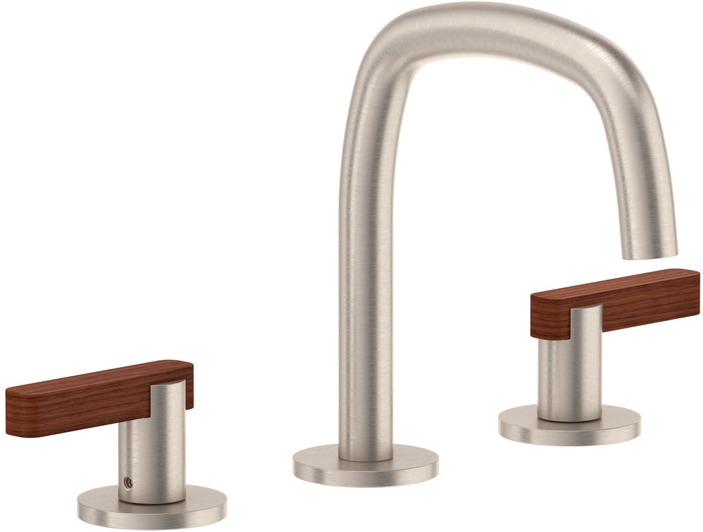 California Faucets San Elijo 8" Llave de Lavabo de 3 Orificios para Cubierta, con Dos Manerales - Base Redonda - Níquel Satinado