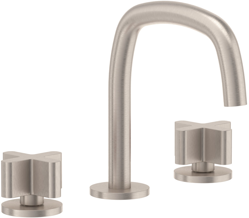 California Faucets San Elijo 8" Llave de Lavabo de 3 Orificios para Cubierta, con Dos Manerales - Base Redonda - Níquel Satinado