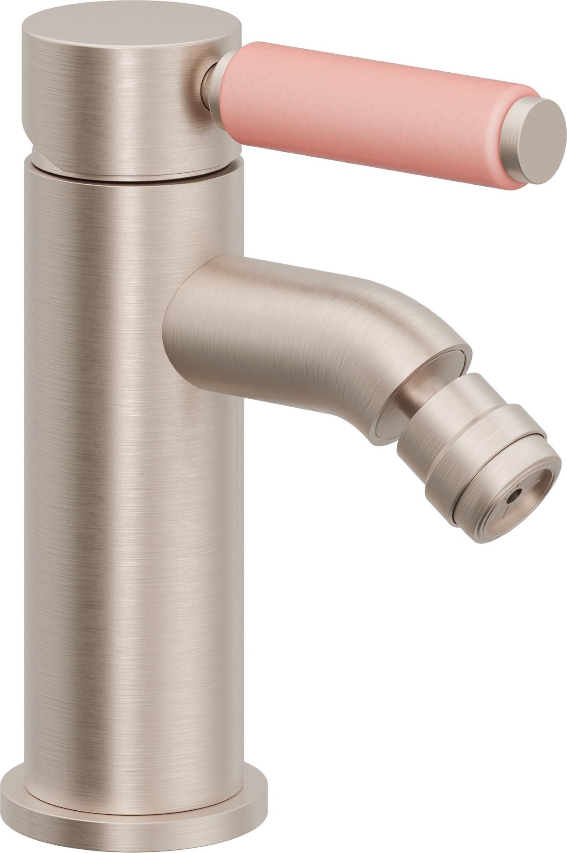 California Faucets Cayucos Bidet de Un Solo Orificio - Manija de Porcelana Rosa - Níquel Satinado