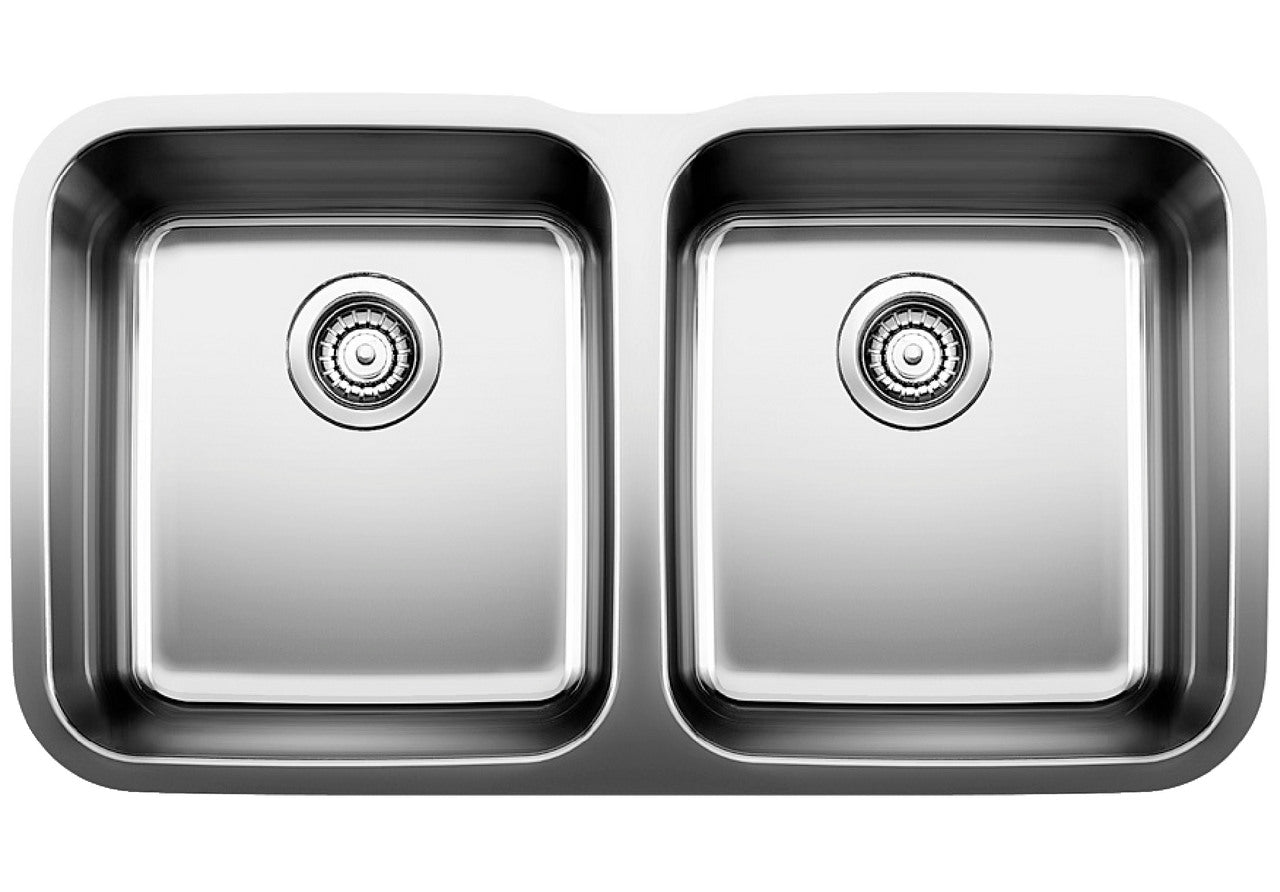 Blanco Stellar Equal Double Bowl — Tarja de Acero Inoxidable