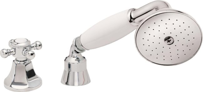California Faucets Monterey Regadera de Mano y Desviador Completo para Tina Romana - Manija de Cruz - Polished Chrome
