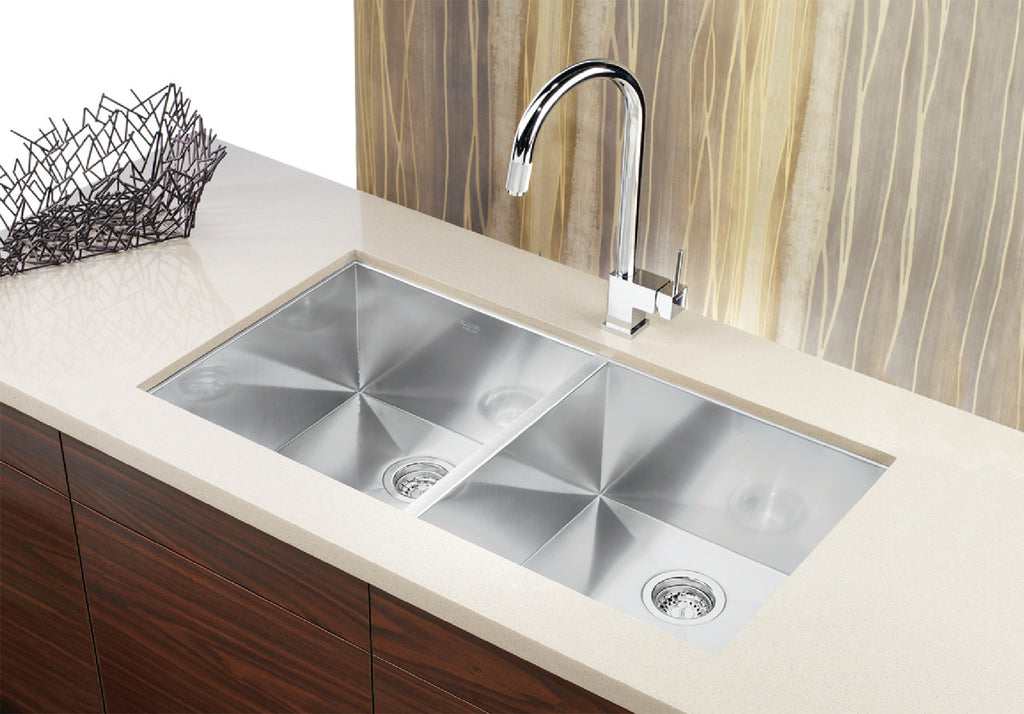 Blanco Precision 16″ R0 Large Equal Double Bowl — Tarja de Acero Inoxidable