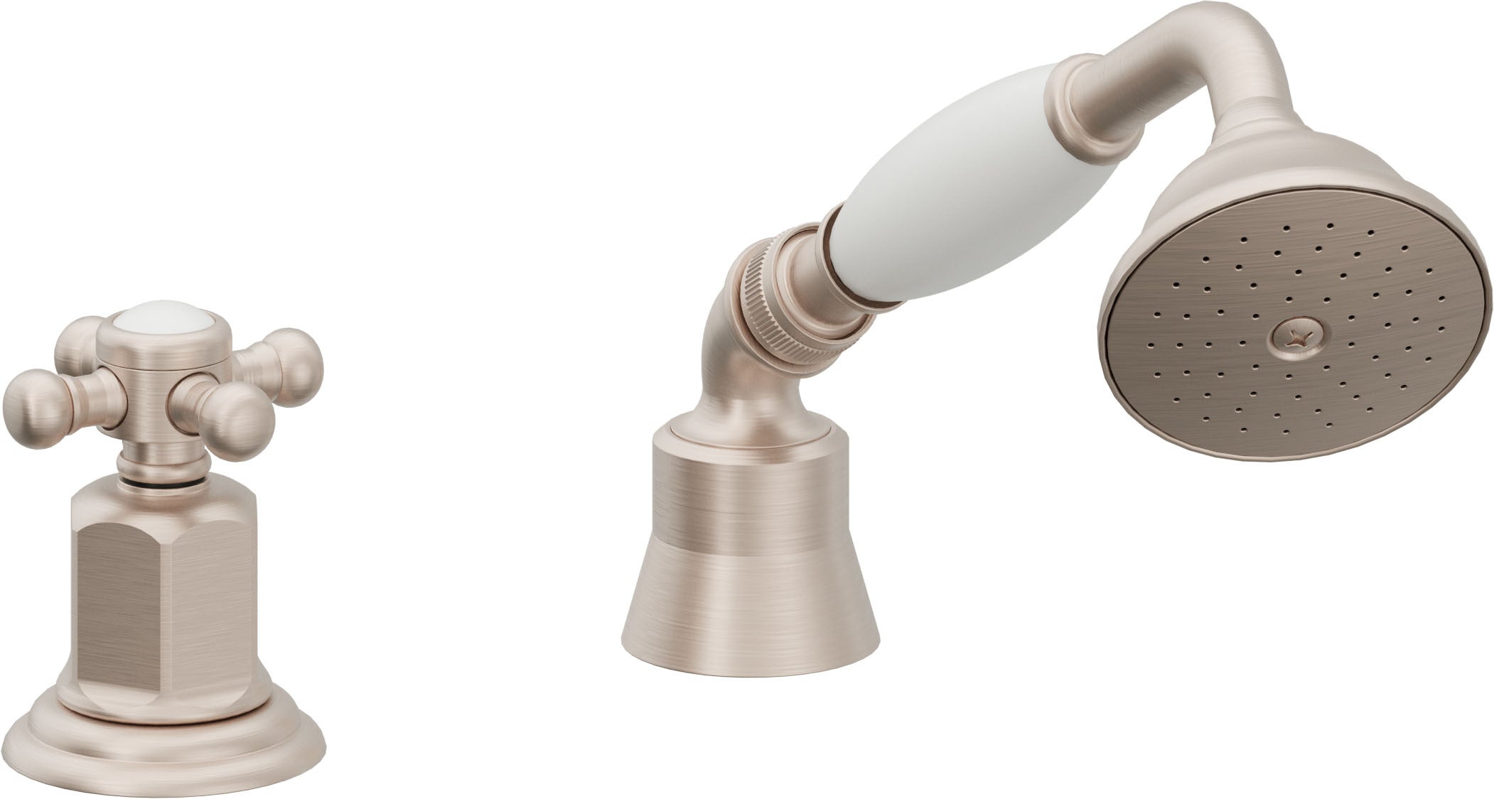 California Faucets Coronado Regadera de Mano y Desviador Completo para Tina Romana - Manija de Cruz - Satin Nickel