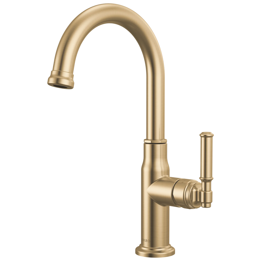 Brizo Faircroft Mezcladora de Bar — Surtidor en Arco — Oro Luxe — Manija Coin Edge