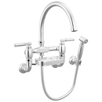 Brizo Faircroft Mezcladora Puente de Pared — Surtidor en Arco con Rociador Lateral — Cromo — Manija Coin Edge