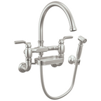 Brizo Faircroft Mezcladora Puente de Pared — Surtidor en Arco con Rociador Lateral — Acero Inoxidable — Manija Industrial
