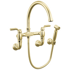 Brizo Faircroft Mezcladora Puente de Pared — Surtidor en Arco con Rociador Lateral — Latón sin Laca — Manija Industrial