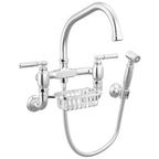Brizo Faircroft Mezcladora Puente de Pared — Surtidor en Ángulo con Rociador Lateral — Cromo — Manija Coin Edge