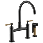 Brizo Litze Mezcladora Puente — Surtidor en Arco, Manija Knurled — Negro Mate/Oro Luxe