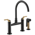 Brizo Litze Mezcladora Puente — Surtidor en Arco, Manija Industrial — Negro Mate/Oro Luxe