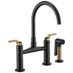 Brizo Litze Mezcladora Puente — Surtidor en Arco, Manija Industrial — Negro Mate/Oro Luxe