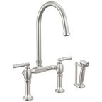 Brizo Faircroft Mezcladora Puente de Cubierta — Surtidor en Arco con Rociador Lateral — Acero Inoxidable — Manija Coin Edge