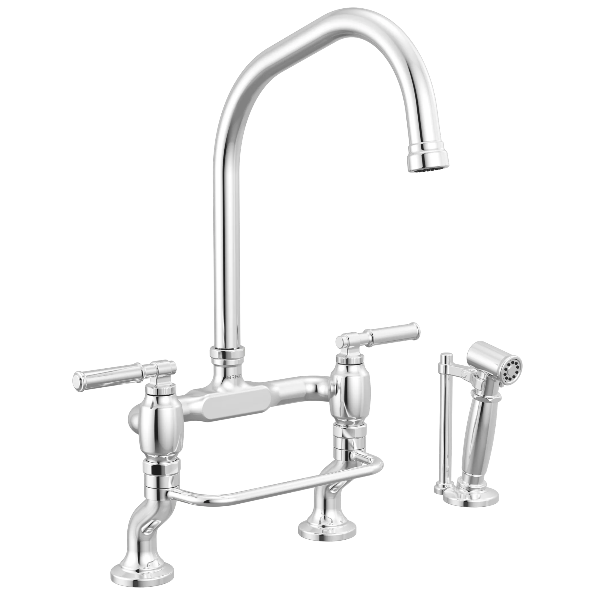 Brizo Faircroft Mezcladora Puente de Cubierta — Surtidor en Ángulo con Rociador Lateral — Cromo — Manija Coin Edge