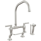 Brizo Faircroft Mezcladora Puente de Cubierta — Surtidor en Ángulo con Rociador Lateral — Acero Inoxidable — Manija Coin Edge