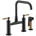 Brizo Litze Mezcladora Puente — Surtidor Cuadrado, Manija Knurled — Negro Mate/Oro Luxe