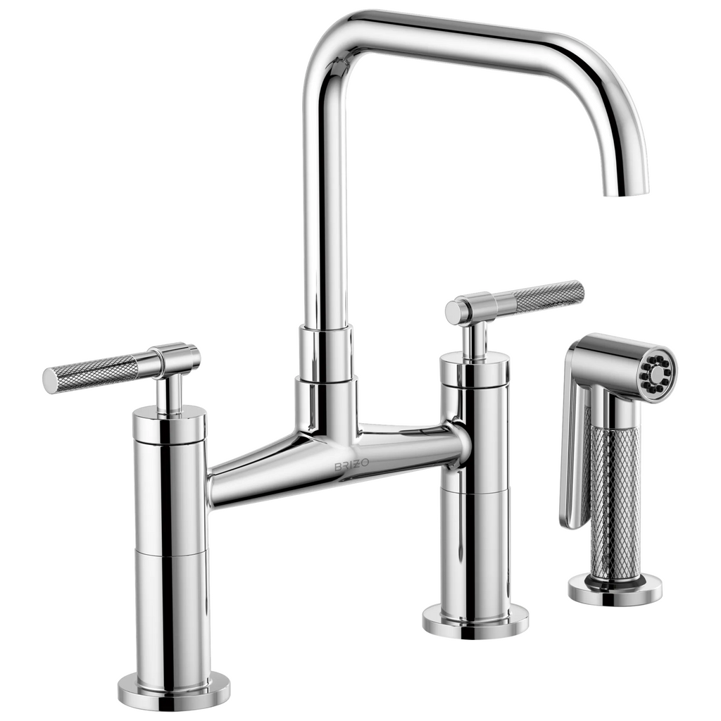 Brizo Litze Mezcladora Puente — Surtidor Cuadrado, Manija Knurled — Cromo