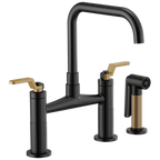 Brizo Litze Mezcladora Puente — Surtidor Cuadrado, Manija Industrial — Negro Mate/Oro Luxe