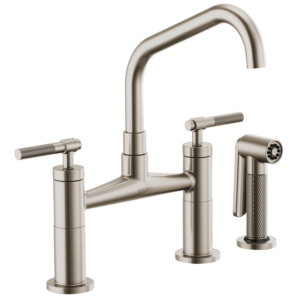 Brizo Litze Mezcladora Puente — Surtidor en Ángulo, Manija Knurled — Acero Inoxidable