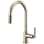 Brizo Litze Mezcladora Extraíble — Surtidor en Arco, Manija Knurled — Níquel Pulido