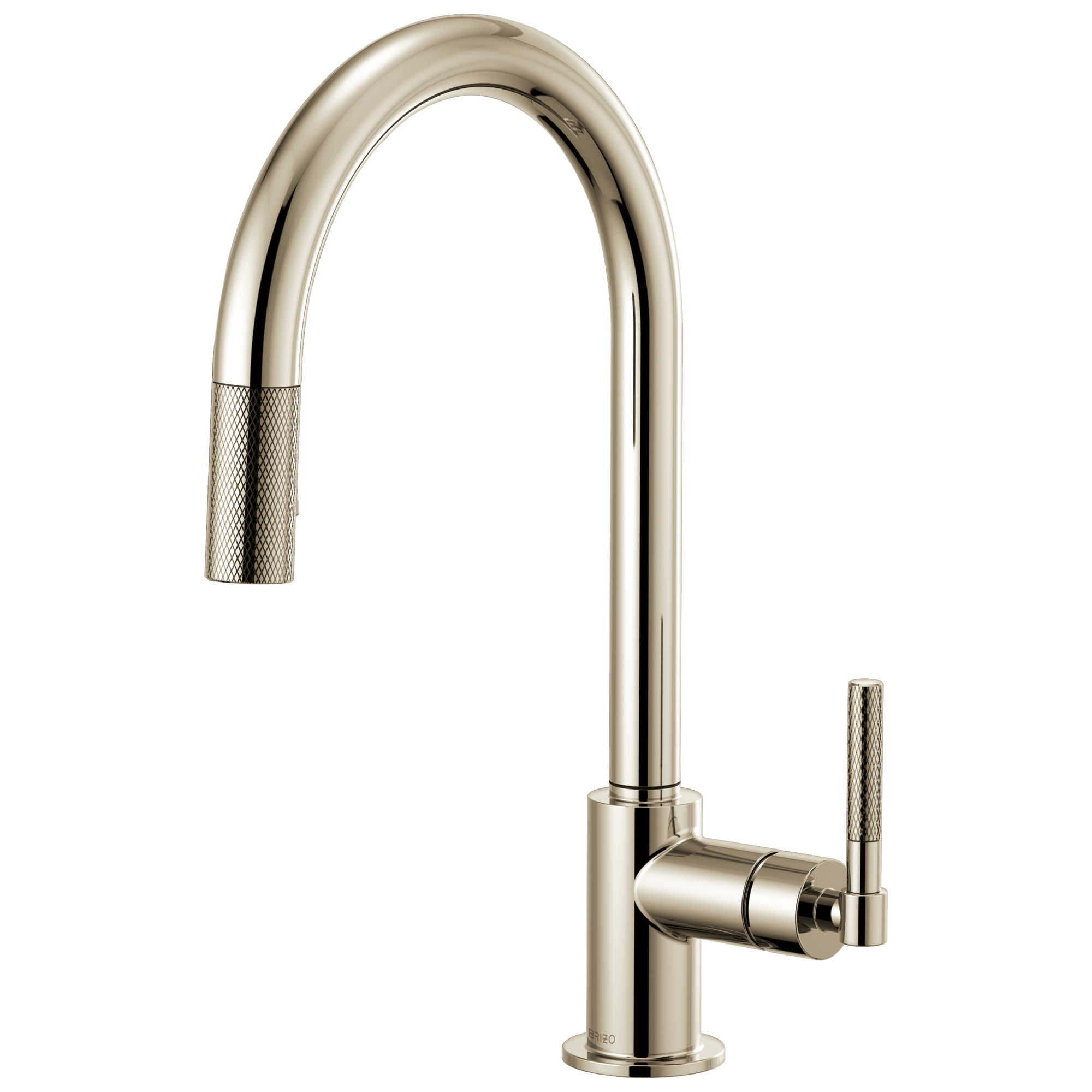 Brizo Litze Mezcladora Extraíble — Surtidor en Arco, Manija Knurled — Níquel Pulido