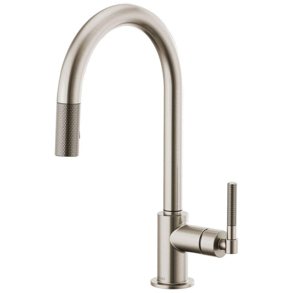 Brizo Litze Mezcladora Extraíble — Surtidor en Arco, Manija Knurled — Acero Inoxidable