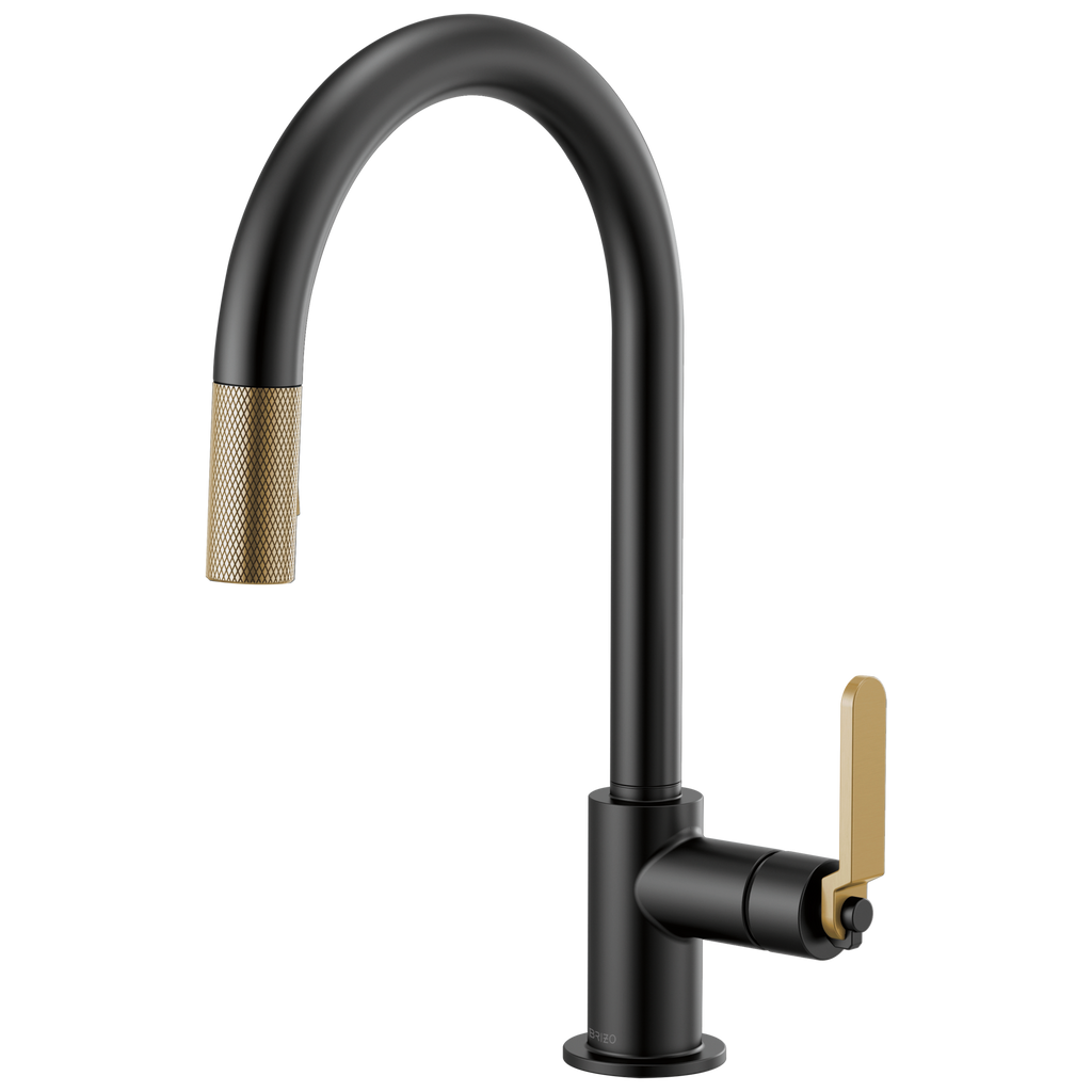Brizo Litze Mezcladora Extraíble — Surtidor en Arco, Manija Industrial — Negro Mate/Oro Luxe