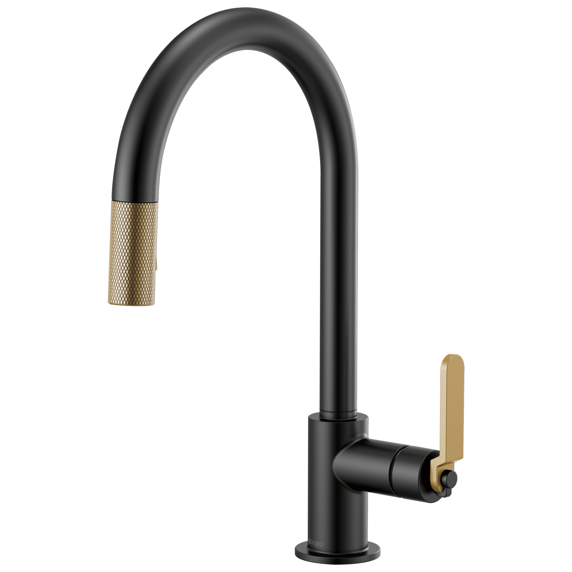 Brizo Litze Mezcladora Extraíble — Surtidor en Arco, Manija Industrial — Negro Mate/Oro Luxe