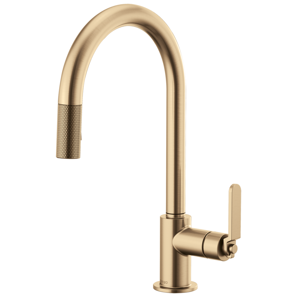 Brizo Litze Mezcladora Extraíble — Surtidor en Arco, Manija Industrial — Oro Luxe