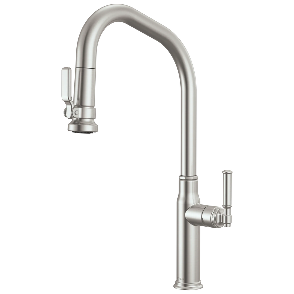 Brizo Faircroft Mezcladora Extraíble — Surtidor en Ángulo — Acero Inoxidable — Manija Coin Edge