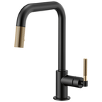Brizo Litze Mezcladora Extraíble — Surtidor Cuadrado, Manija Knurled — Negro Mate/Oro Luxe