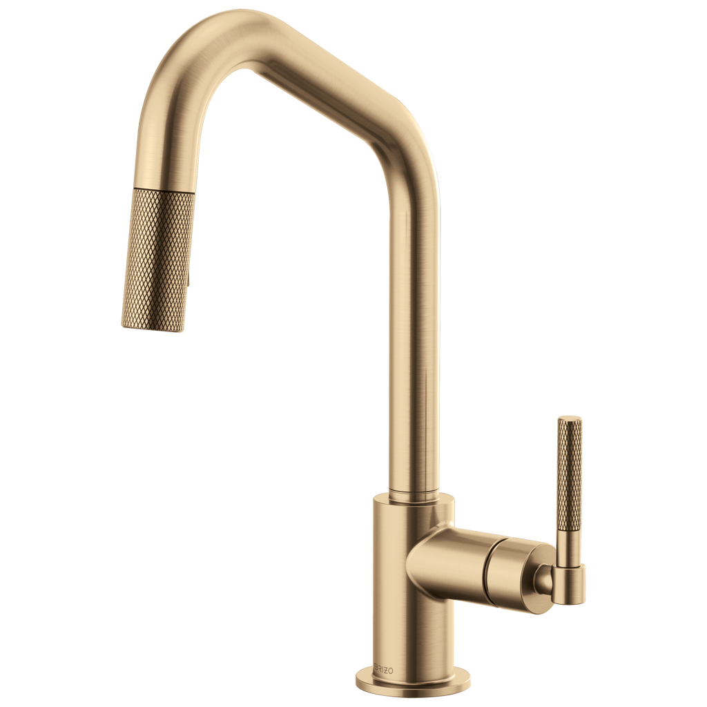 Brizo Litze Mezcladora Extraíble — Surtidor en Ángulo, Manija Knurled — Oro Luxe